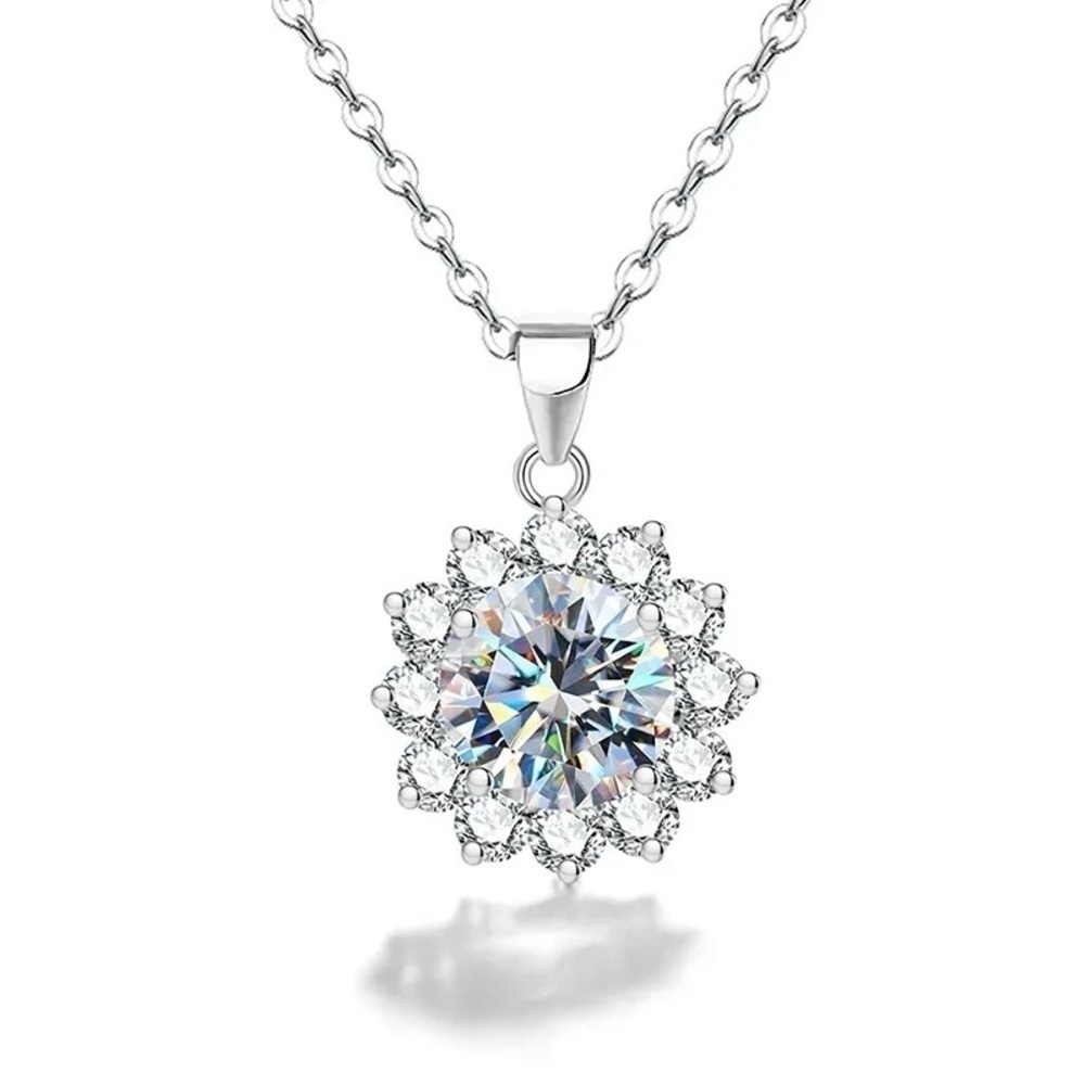 Certified 1ct Moissanite Diamond Round Pendant Necklace
